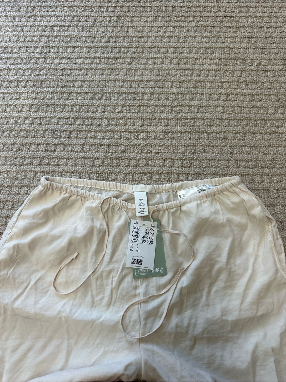 H&M NWT Cream Wide Leg Drawstring Pants Sz S - Picture 3 of 5